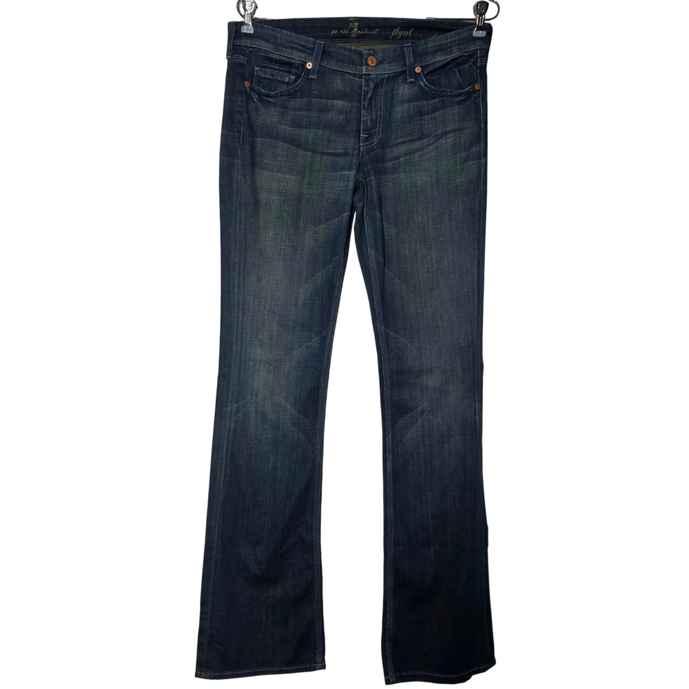 7 For All Mankind Flynt Bootcut Jeans Dark Wash Embroidered Pockets Size 28